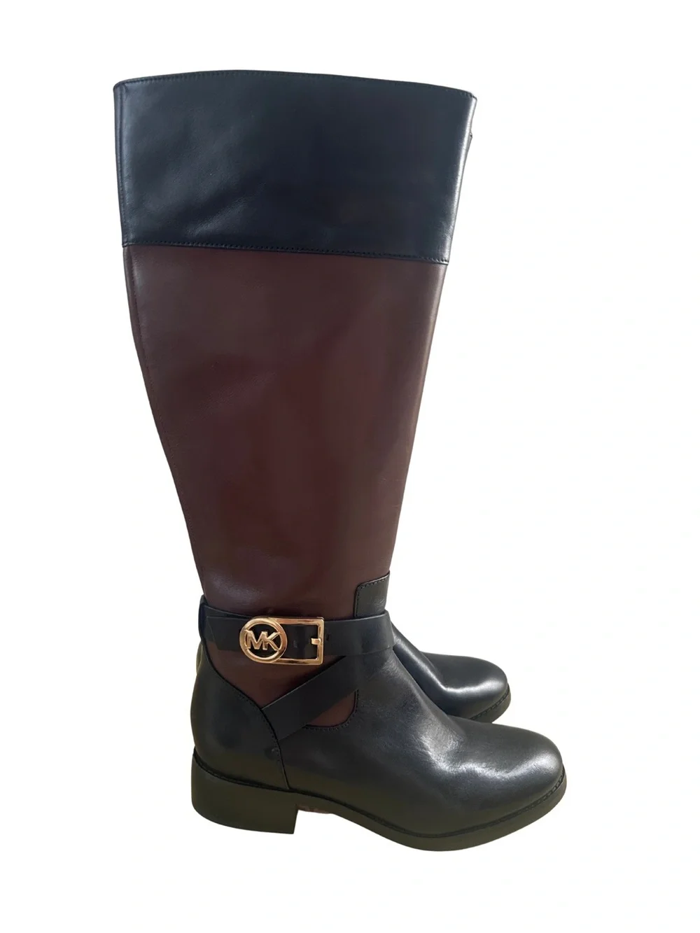 Michael Kors Bryce Black and Brown Leather Over-the-Knee Riding Boots